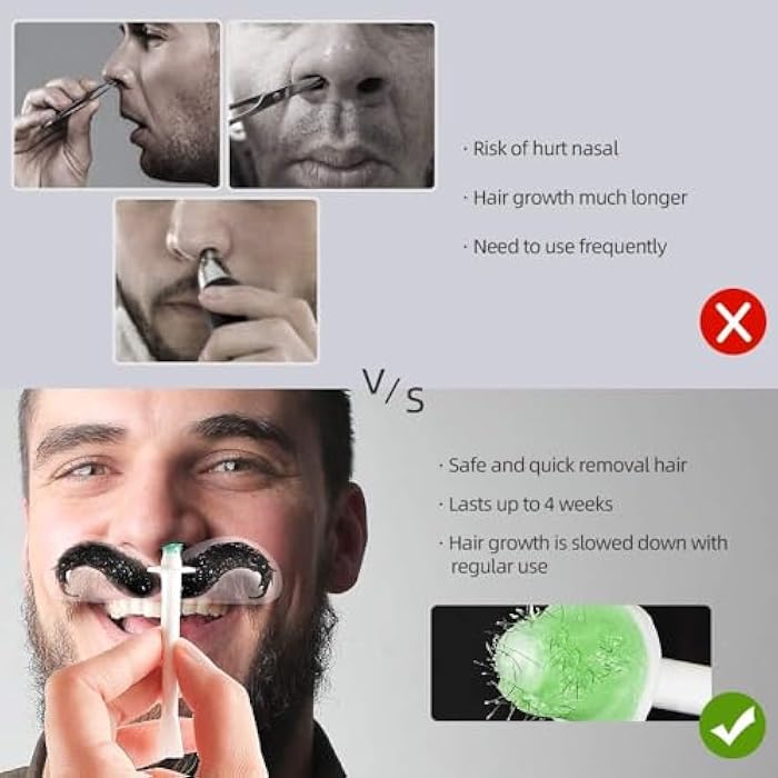 Excefore Nose Wax Kit for Men and Women, 50g Wax, Nose Hair Removal Waxing Kit, Safe Quick Hair Removal Waxing for Nose & Ear, 20 Applicators, 8 Mustache Stickers, 10 Little Cups for Removing Nose Eyebrow Hair - Image 3